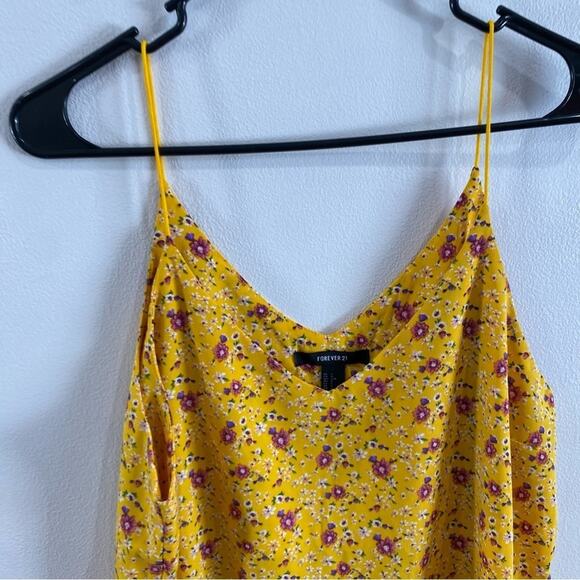 Forever 21 Yellow Floral Spaghetti Strap Cami Tank Top Size L Boho Summer - Picture 5 of 8